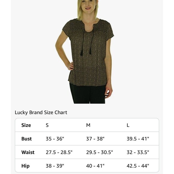 Lucky Brand Boho Blouse Women’s Large Black Diamond Pattern Short Sleeve Top - Picture 5 of 8